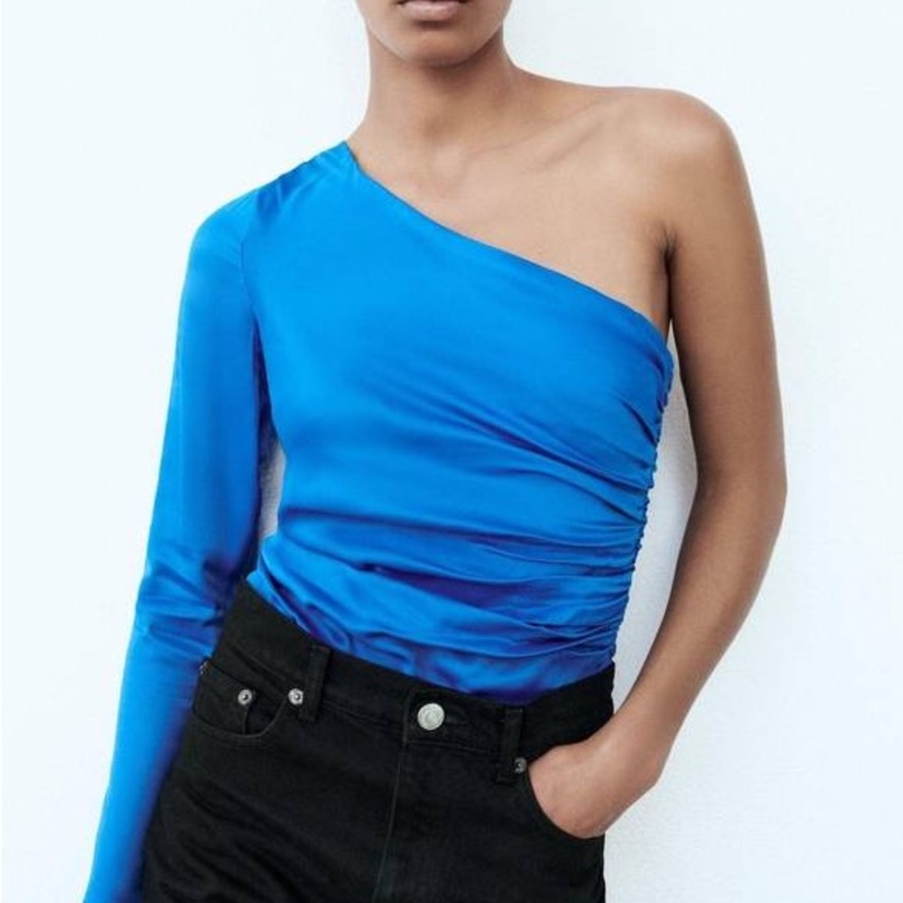 ZARA One Shoulder Ruched Bodysuit - Size Small